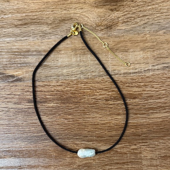 Madewell Black and Gold Cord Necklace with Pearl Detail - Picture 1 of 4